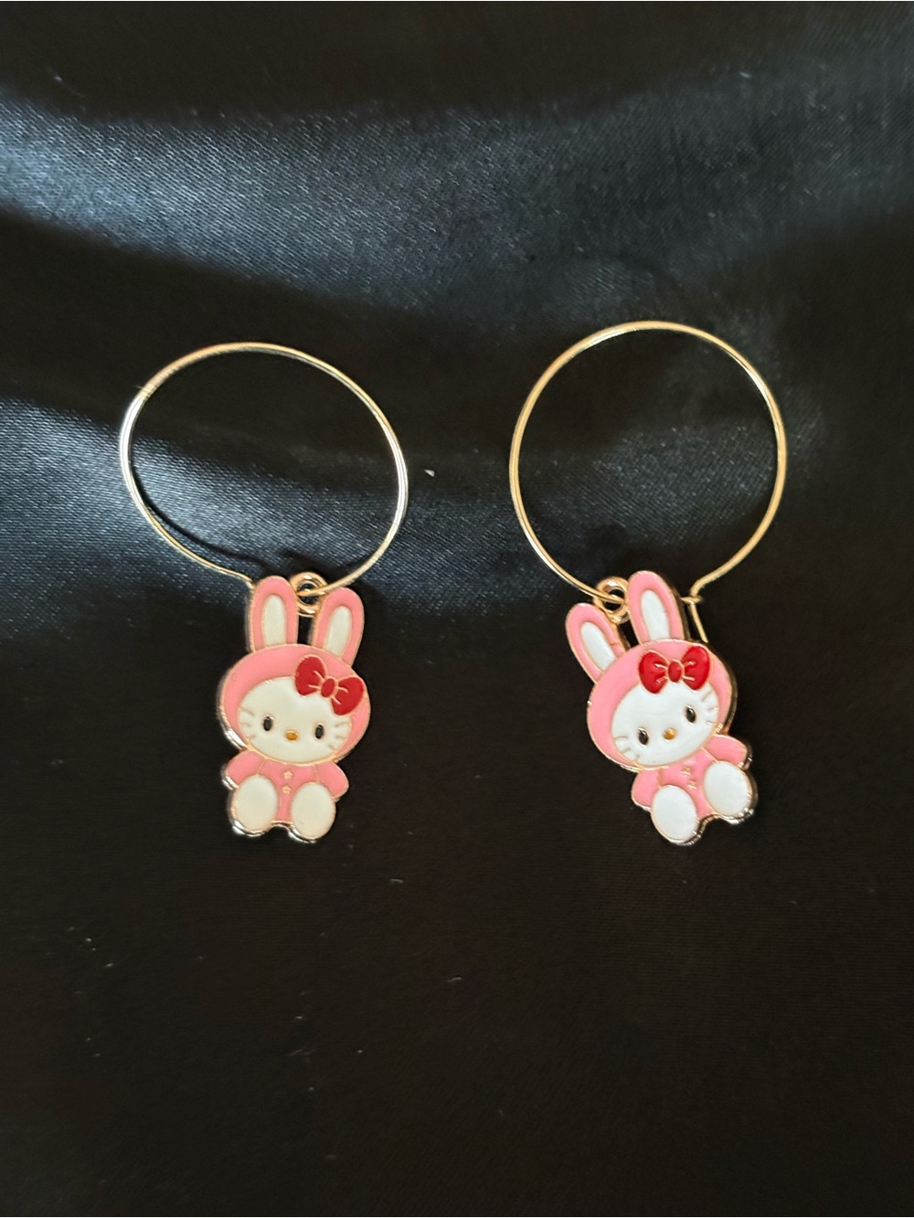 Pink Bunny Charm Hoop Earrings- Hello Kitty Style